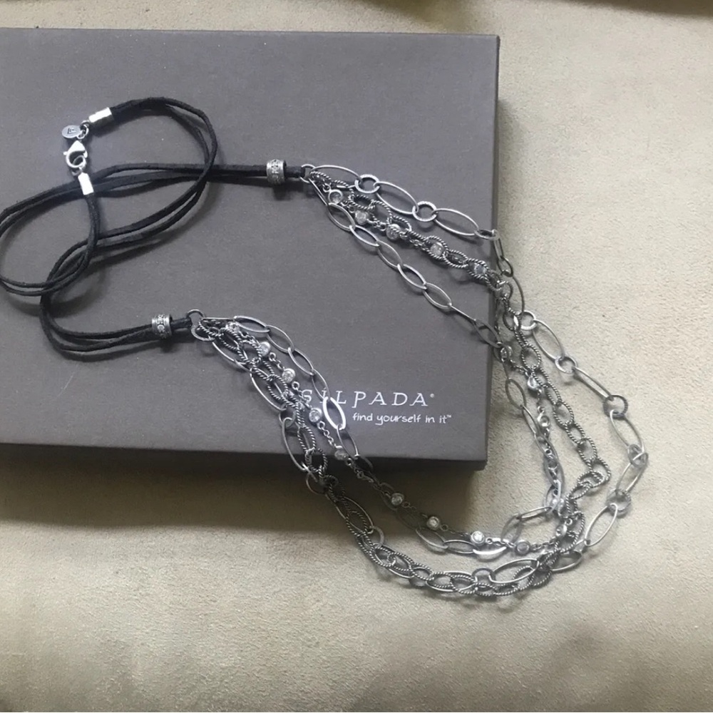 SILPADA Sterling Silver 925 EVERLASTING Suede Cord Multi-Chain CZ
